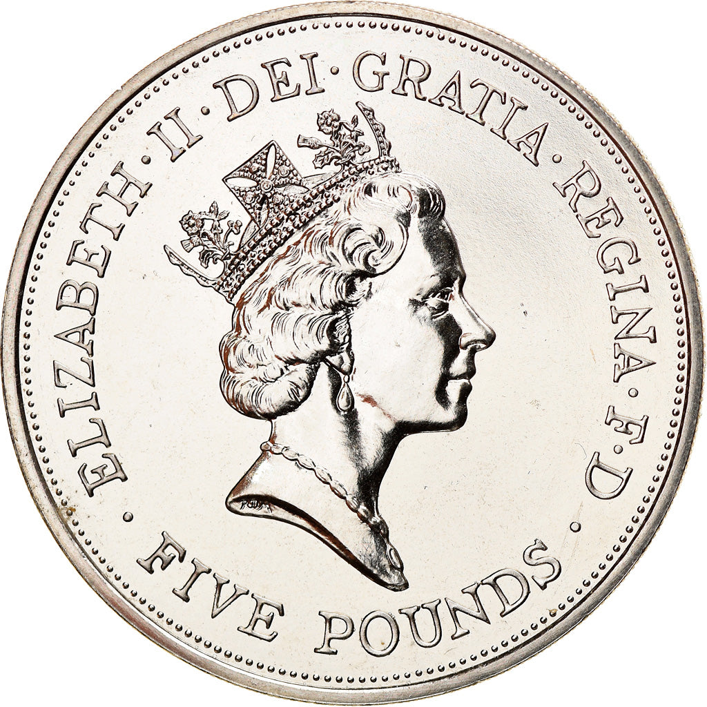 Coin, Great Britain, Elizabeth II, 5 Pounds, 1990, MS(60-62), Copper-nickel