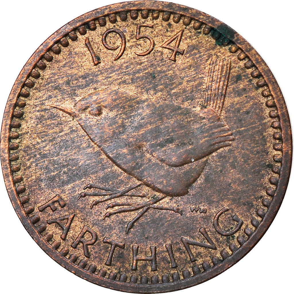 Coin, Great Britain, Elizabeth II, Farthing, 1954, VF(30-35), Bronze, KM:895