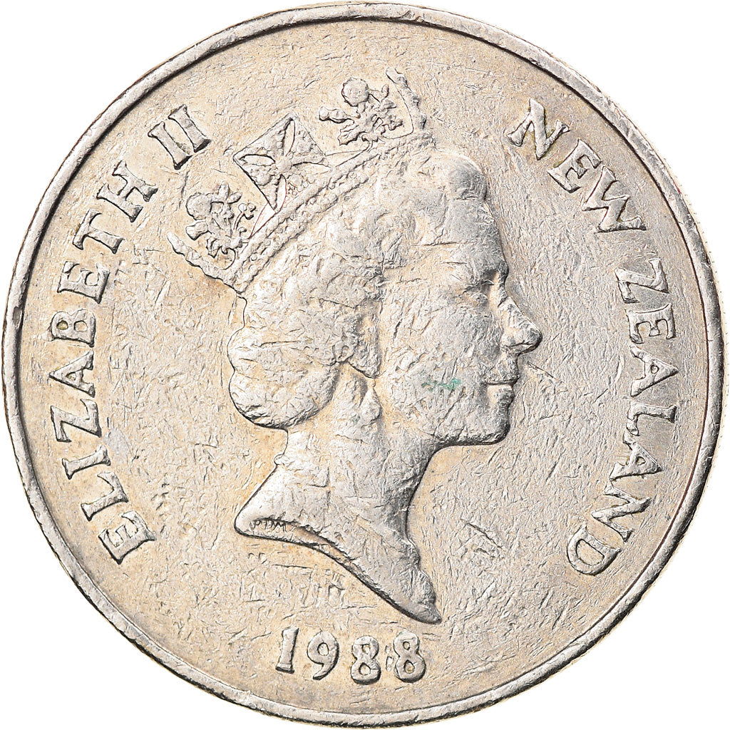 Coin, New Zealand, Elizabeth II, 20 Cents, 1988, VF(30-35), Copper-nickel, KM:62