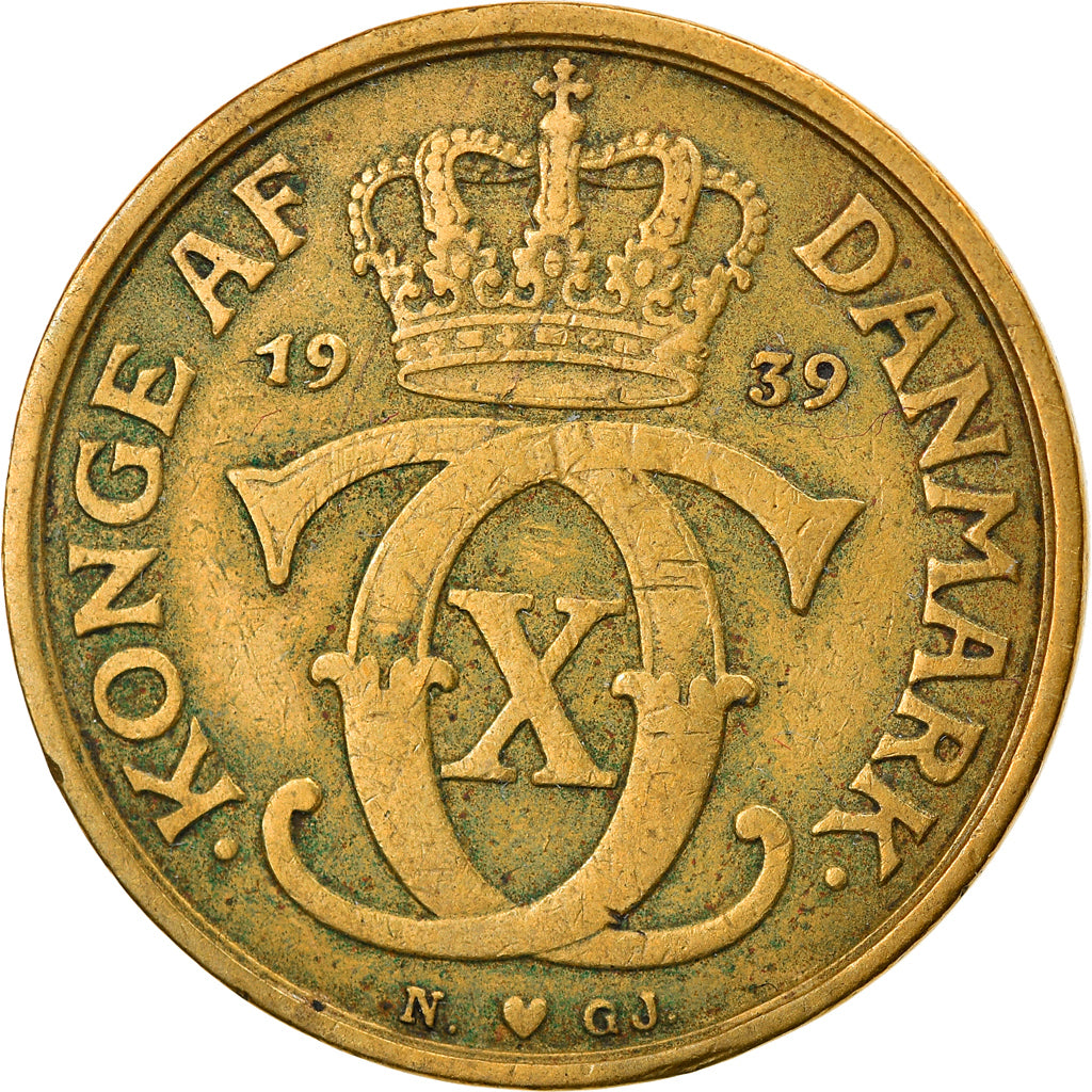 Coin, Denmark, Christian X, Krone, 1939, Copenhagen, VF(30-35), Aluminum-Bronze