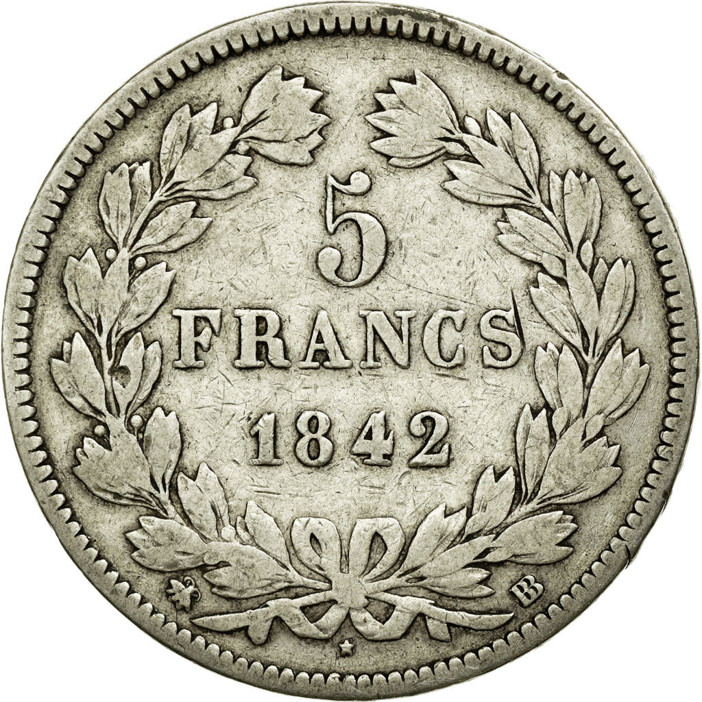 Coin, France, Louis-Philippe, 5 Francs, 1842, Strasbourg, VF(20-25), Silver