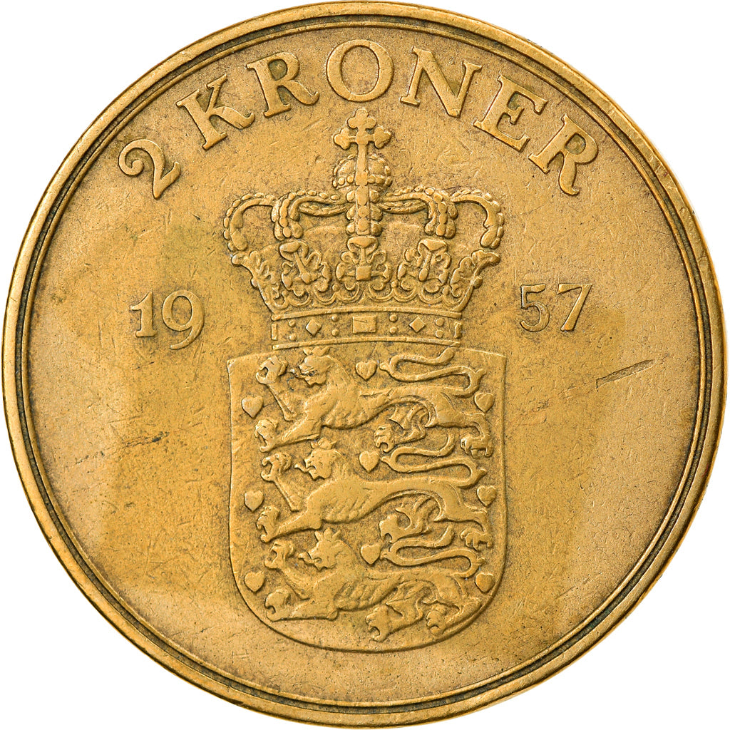 Munten, Denemarken, Frederik IX, 2 Kroner, 1957, Copenhagen, FR+