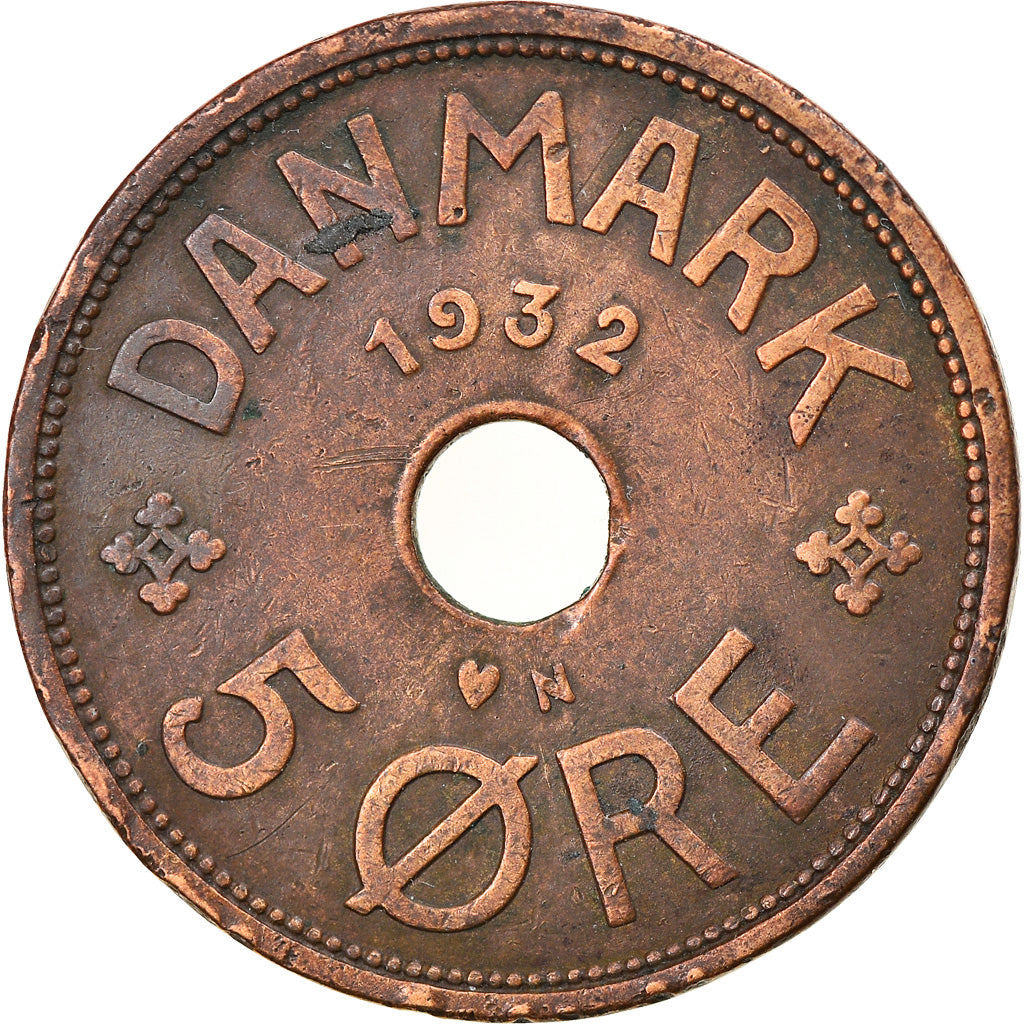 Coin, Denmark, Christian X, 5 Öre, 1932, Copenhagen, VF(30-35), Bronze