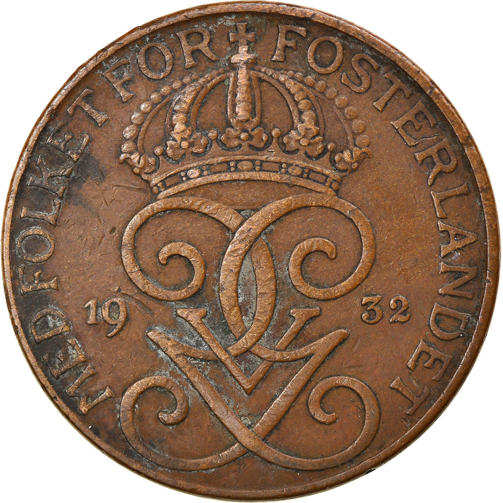 Moeda, Suécia, Gustaf V, 5 Öre, 1932, VF(30-35), Bronze, KM:779.2
