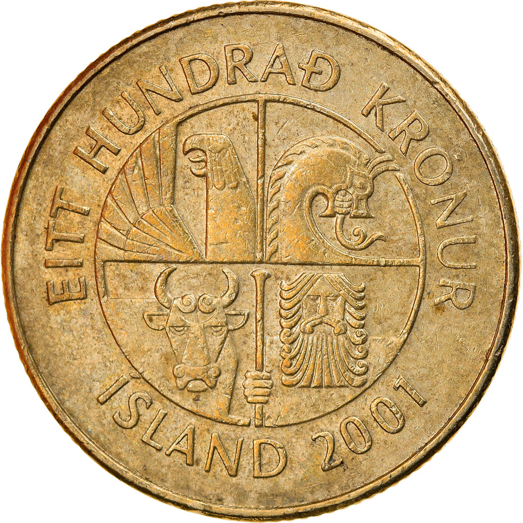 Coin, Iceland, 100 Kronur, 2001, EF(40-45), Nickel-brass, KM:35
