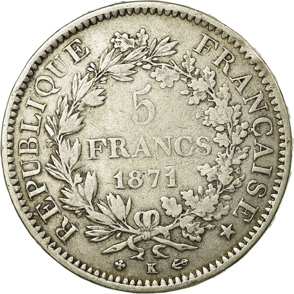 Coin, France, Hercule, 5 Francs, 1871, Bordeaux, VF(30-35), Silver, KM:820.2