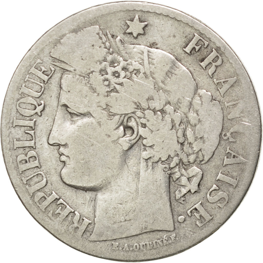 FRANCE, Cérès, 2 Francs, 1871, Bordeaux, KM #816.2, VF(20-25), Silver, Gadoury #