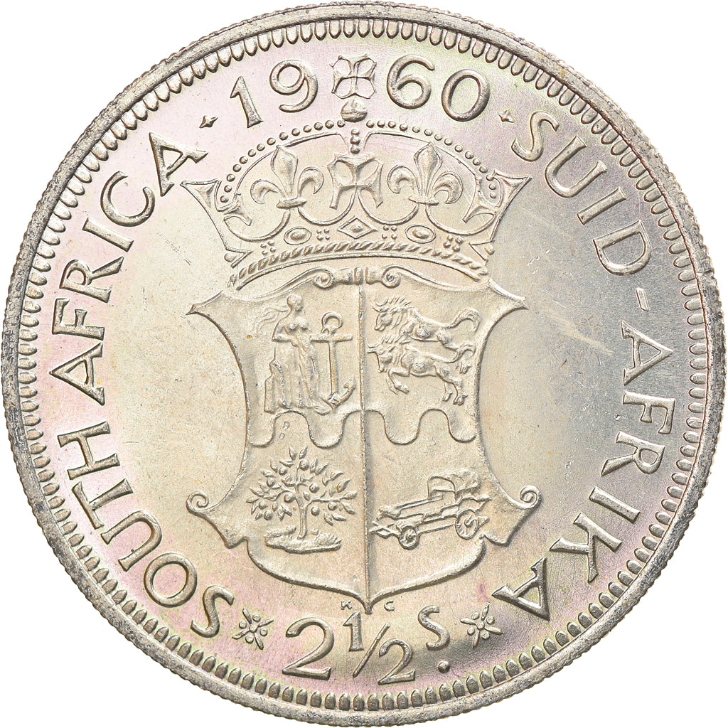 Coin, South Africa, Elizabeth II, 2-1/2 Shillings, 1960, AU(55-58), Silver