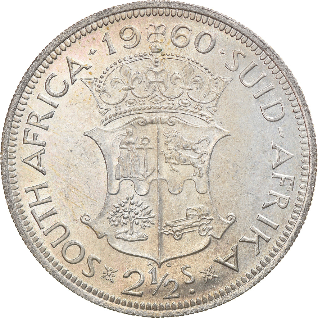Coin, South Africa, Elizabeth II, 2-1/2 Shillings, 1960, AU(55-58), Silver