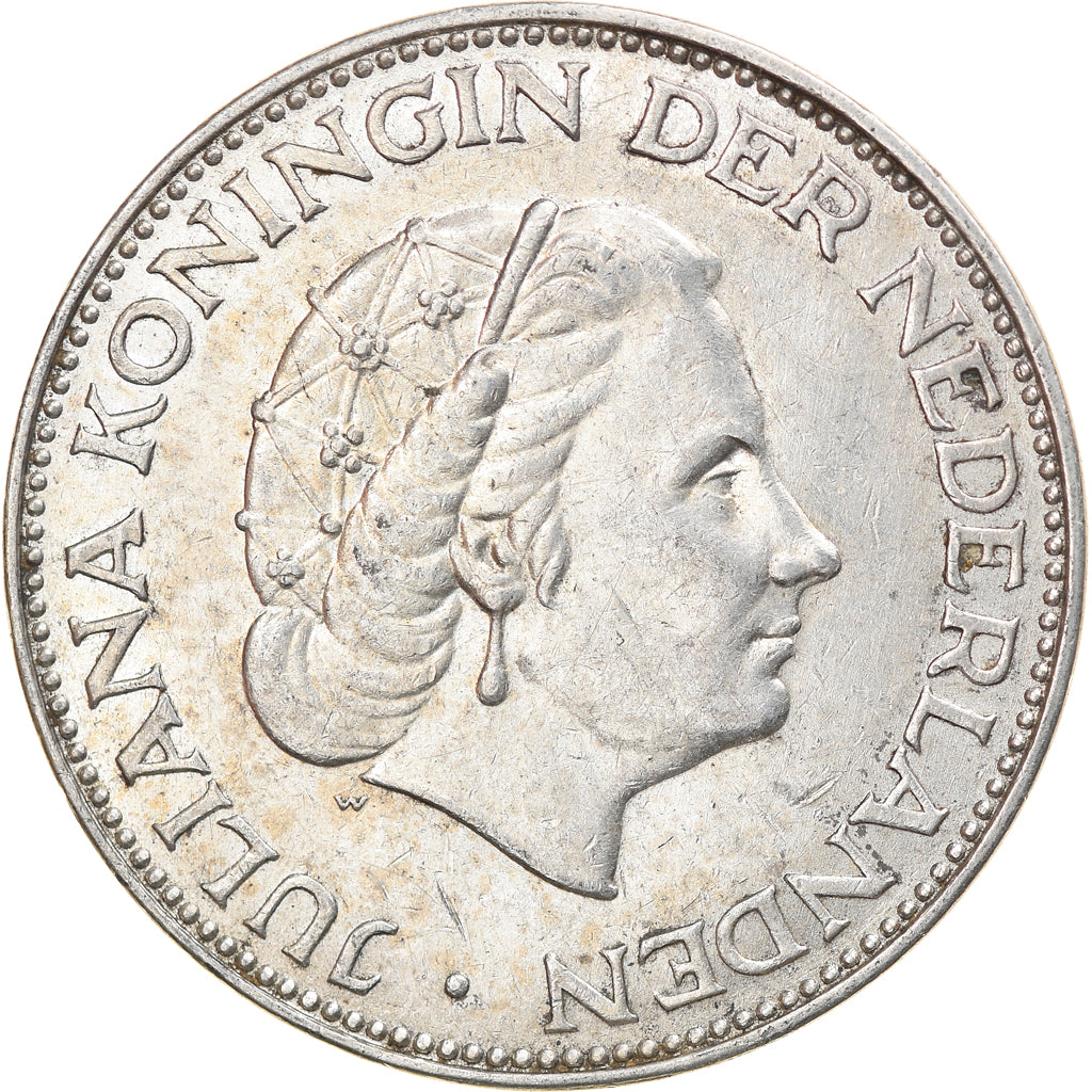 Coin, Netherlands, Juliana, 2-1/2 Gulden, 1960, AU(55-58), Silver, KM:185
