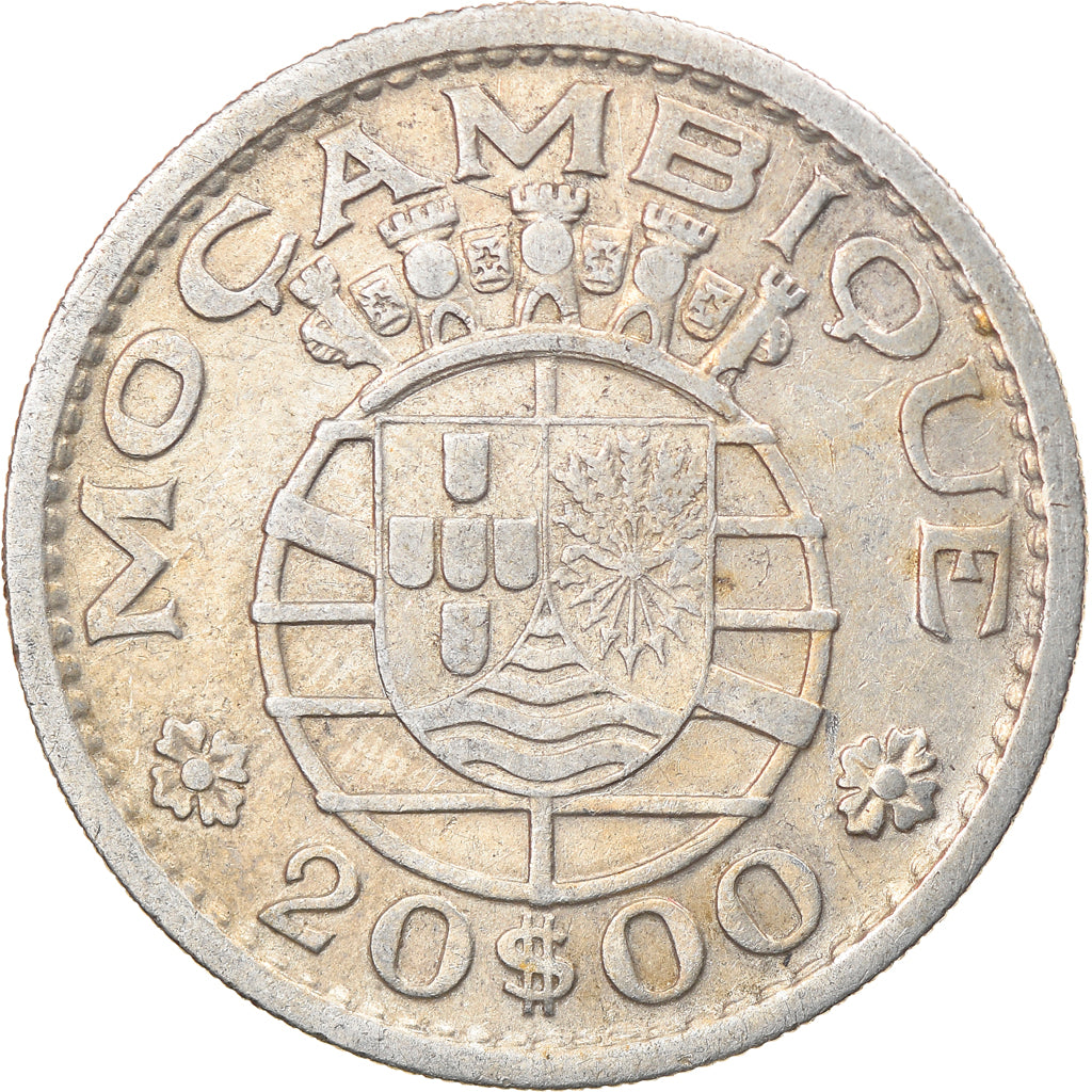 Moeda, Moçambique, 20 Escudos, 1955, EF(40-45), Prata, KM:80