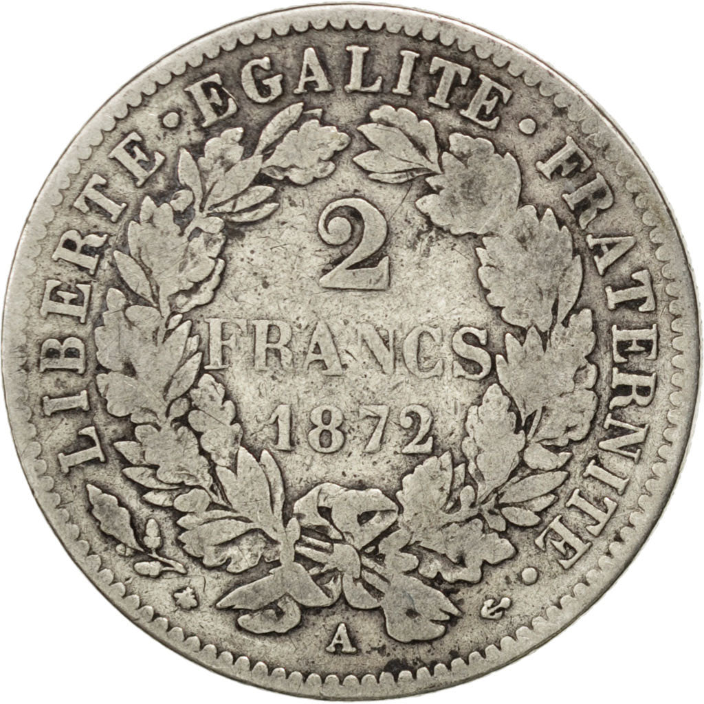 Francia, Cérès, 2 Francs, 1872, Paris, MB, Argento, KM:817.1, Gadoury:530.1