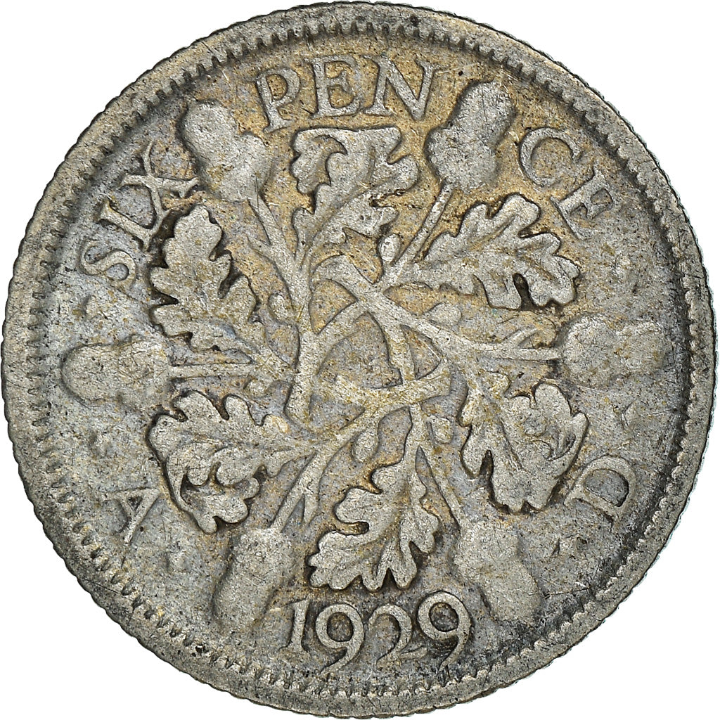Munten, Groot Bretagne, George V, 6 Pence, 1929, ZF, Zilver, KM:832