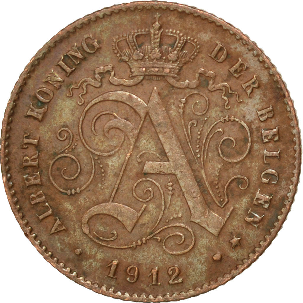 BELGIUM, Centime, 1912, KM #77, AU(55-58), Copper, 16.5, 1.96