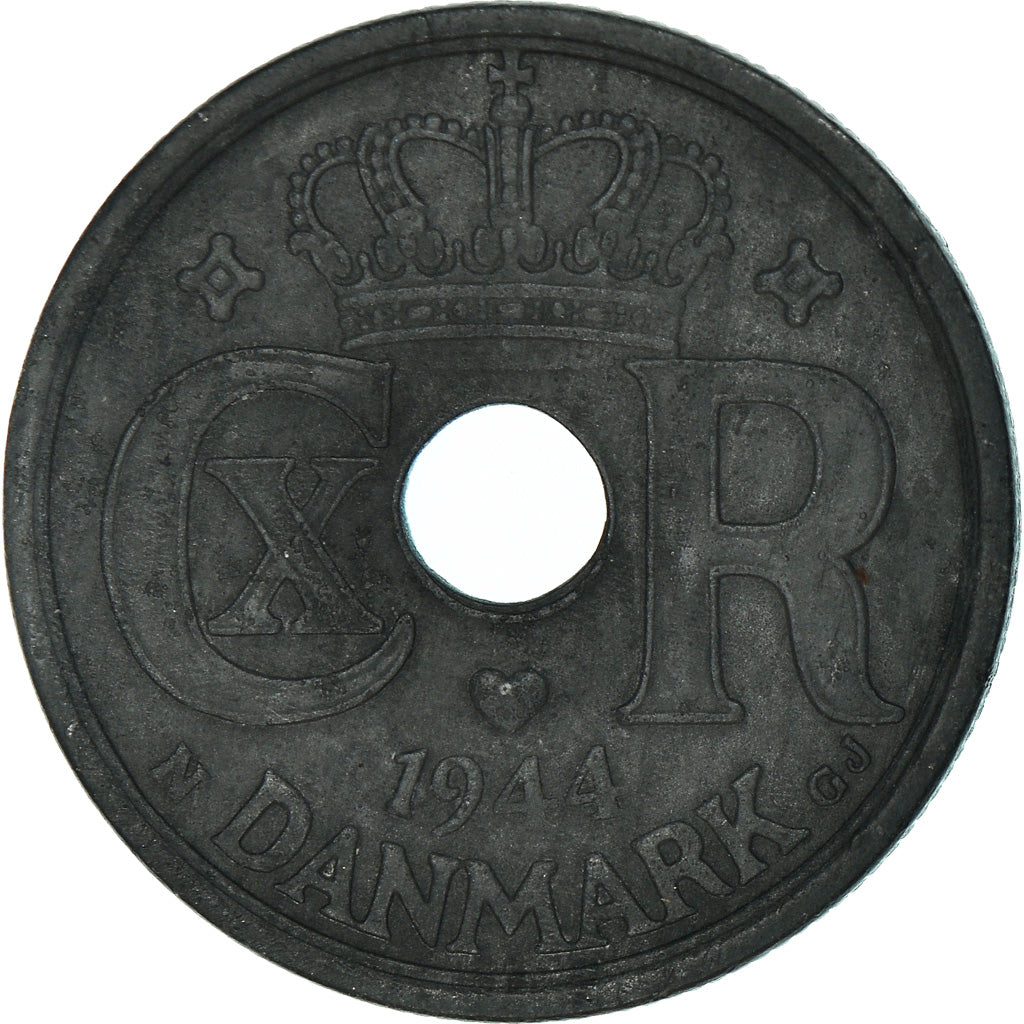 Moneta, Danimarca, Christian X, 25 Öre, 1944, Copenhagen, MB+, Zinco, KM:823.2a