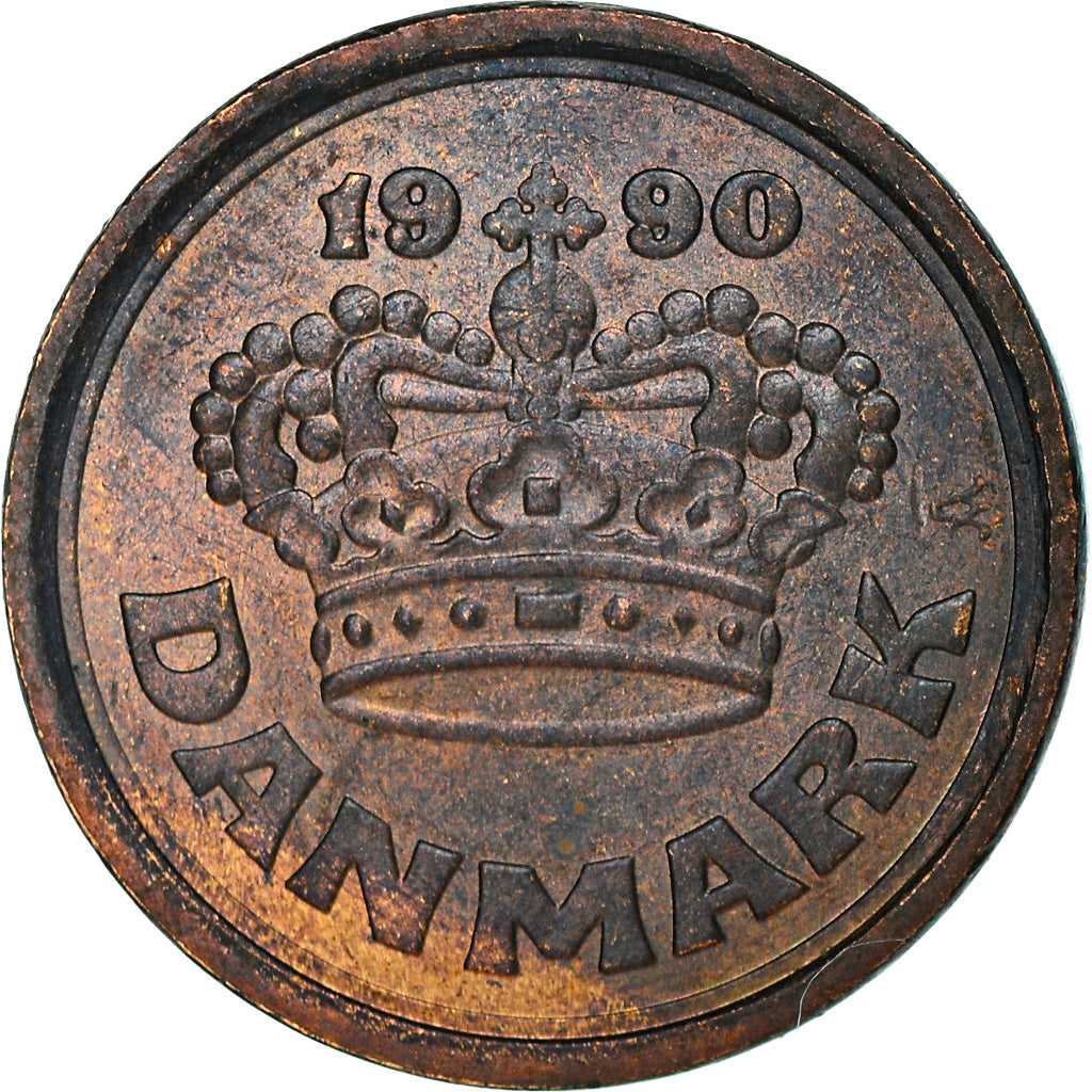 Münze, Dänemark, Margrethe II, 25 Öre, 1990, Copenhagen, S+, Bronze, KM:868.1