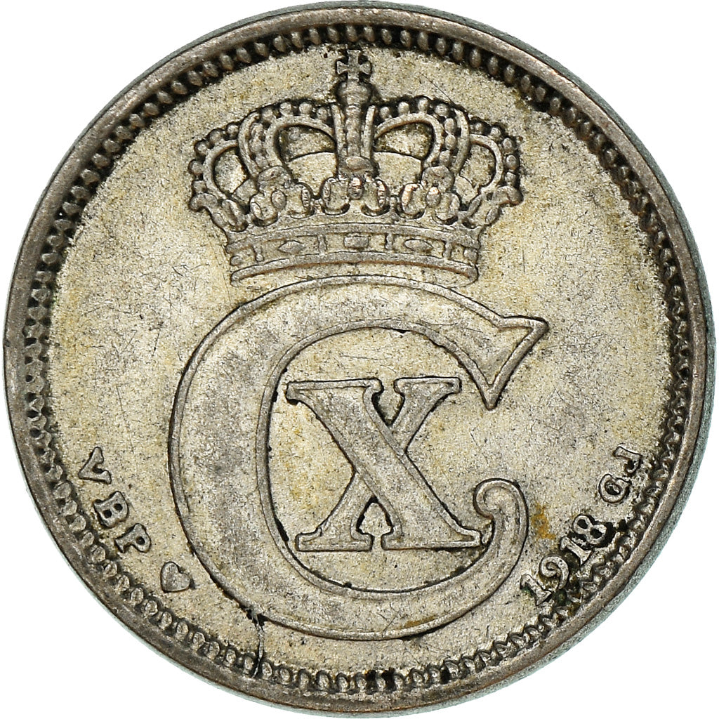 Coin, Denmark, Christian X, 10 Öre, 1918, Copenhagen, VF(30-35), Silver