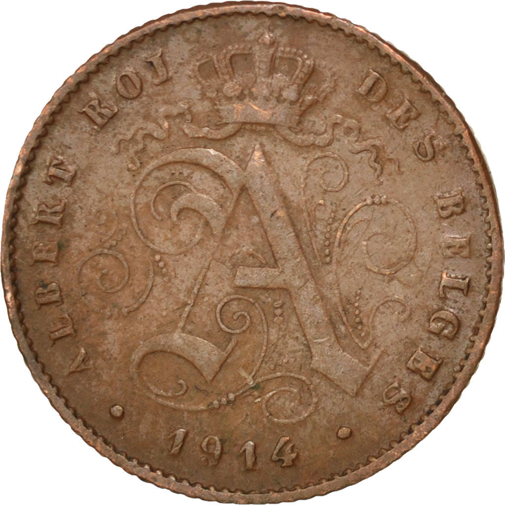 BELGIUM, Centime, 1914, KM #76, AU(55-58), Copper, 16.5, 1.98