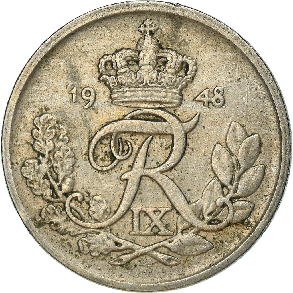 Munten, Denemarken, Frederik IX, 10 Öre, 1948, Copenhagen, FR+, Copper-nickel