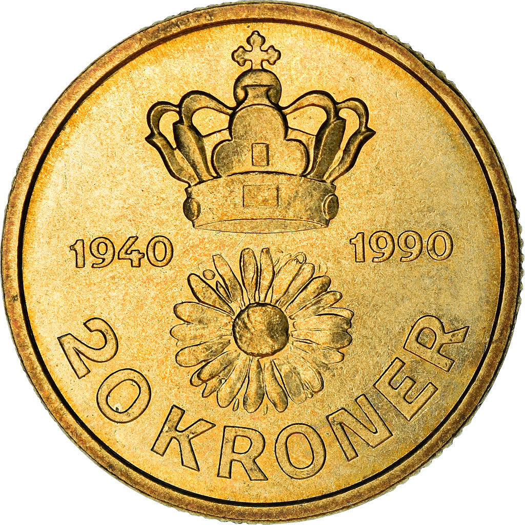 Coin, Denmark, Margrethe II, 20 Kroner, 1990, Copenhagen, EF(40-45)