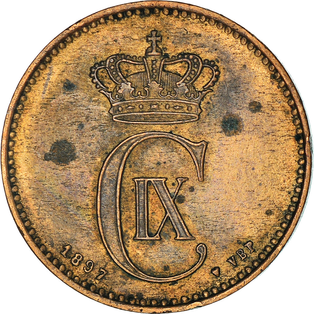 Munten, Denemarken, Christian IX, 2 Öre, 1897, Copenhagen, FR+, Bronze