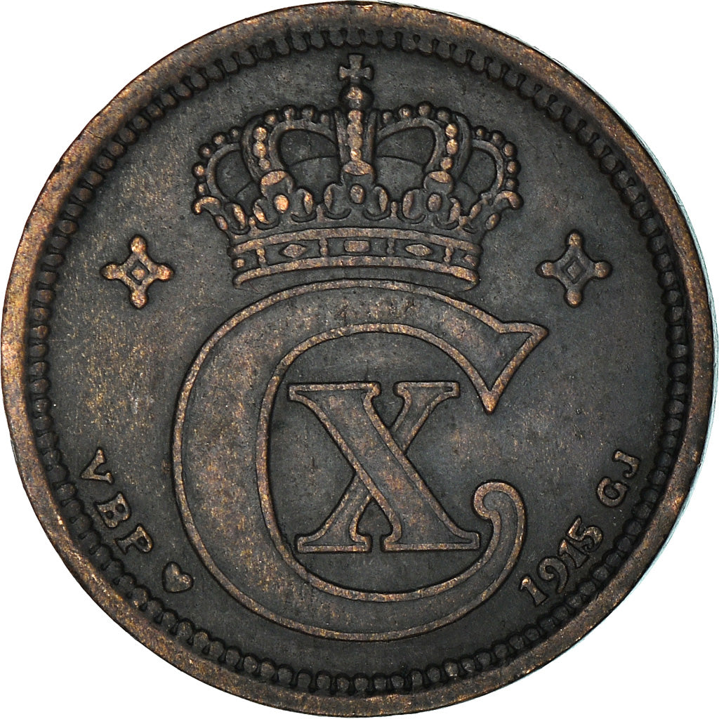 Coin, Denmark, Christian X, 2 Öre, 1915, Copenhagen, VF(30-35), Bronze