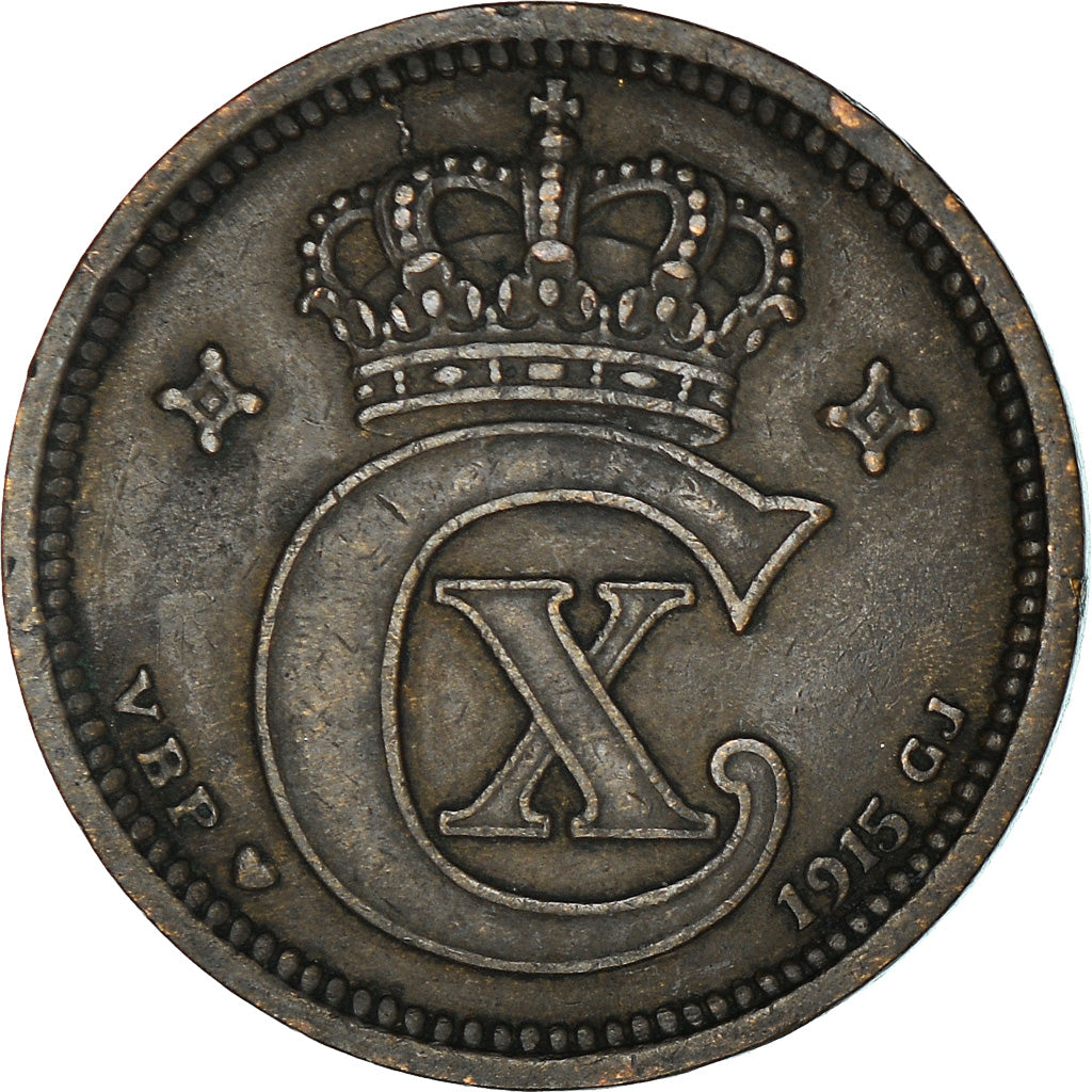 Coin, Denmark, Christian X, 2 Öre, 1915, Copenhagen, VF(30-35), Bronze