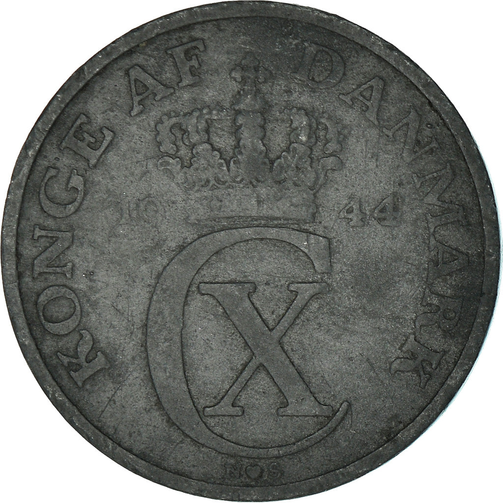 Coin, Denmark, Christian X, 2 Öre, 1944, Copenhagen, VF(30-35), Zinc, KM:833a