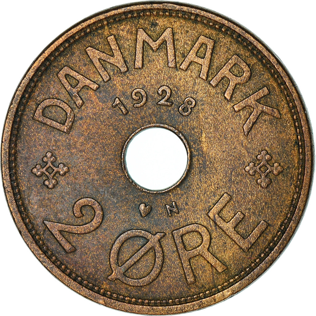 Coin, Denmark, Christian X, 2 Öre, 1928, Copenhagen, VF(30-35), Bronze