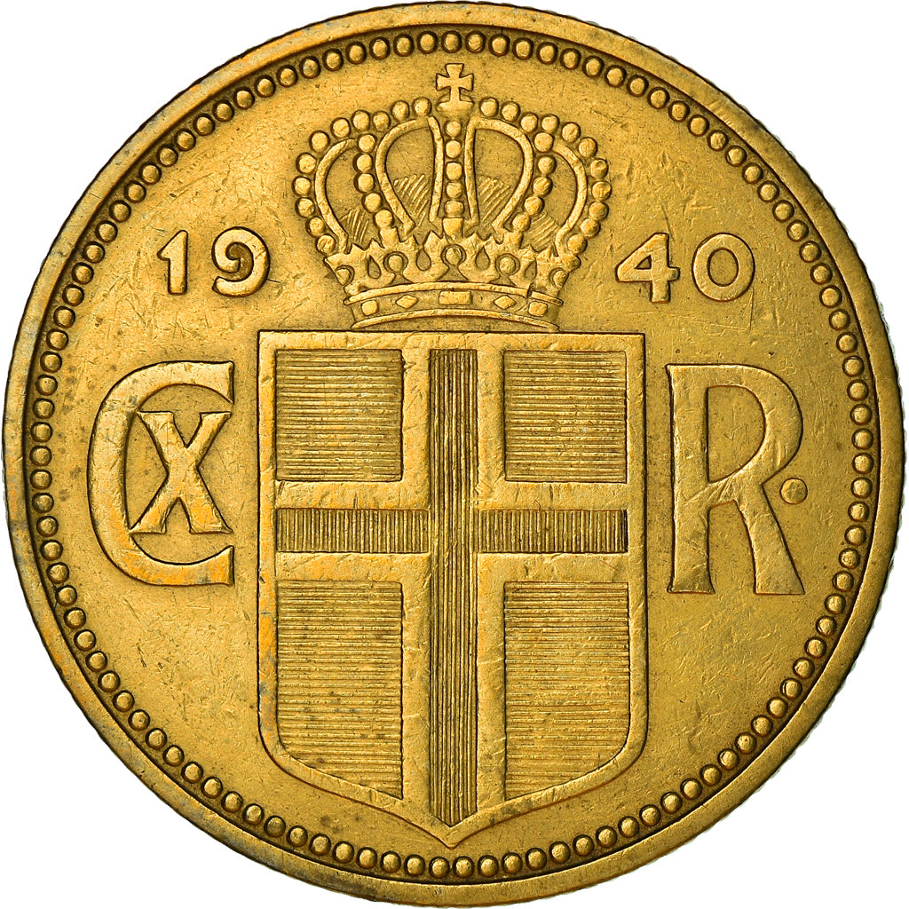 Munten, IJsland, Christian X, 2 Kronur, 1940, London, ZF, Aluminum-Bronze