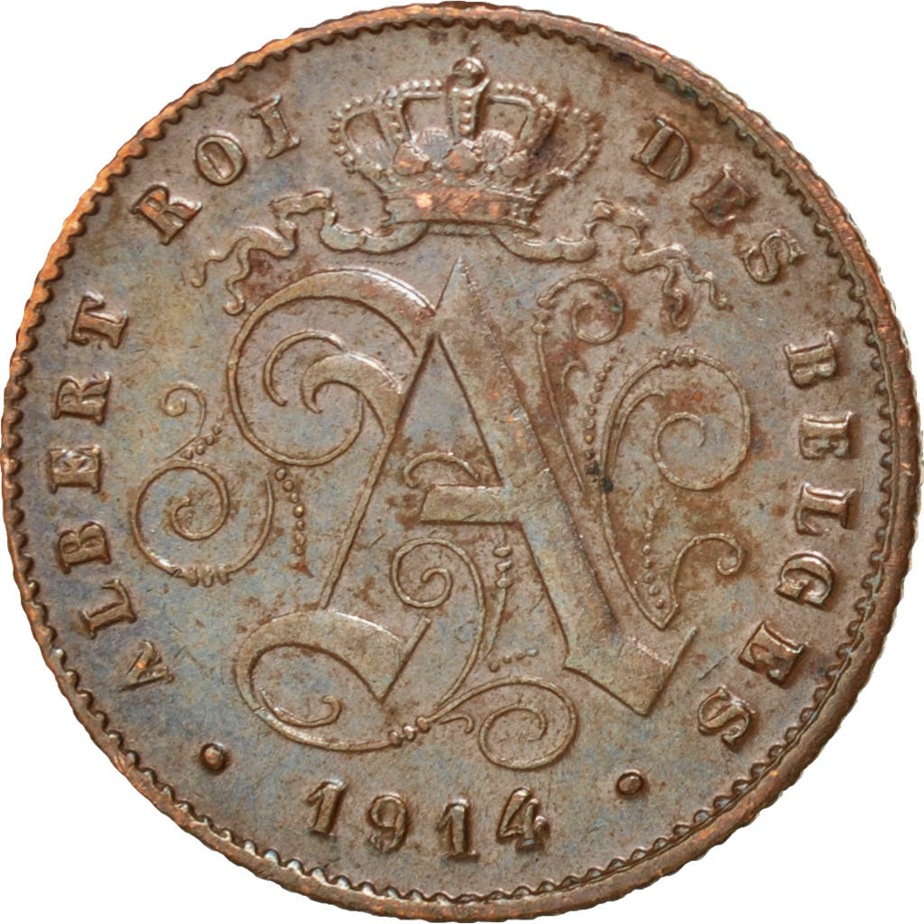 BELGIUM, Centime, 1914, KM #76, AU(55-58), Copper, 16.5, 2.03