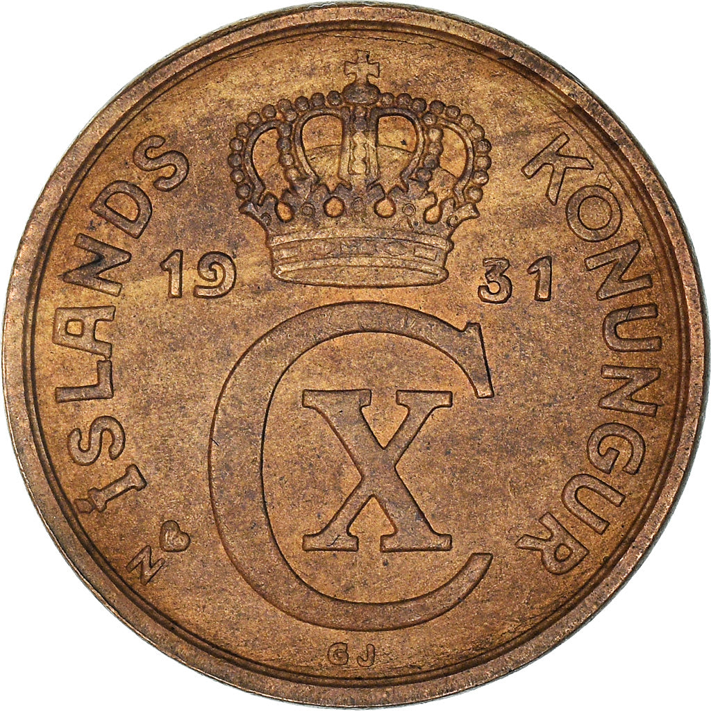 Coin, Iceland, Christian X, 2 Aurar, 1931, Copenhagen, VF(30-35), Bronze, KM:6.1