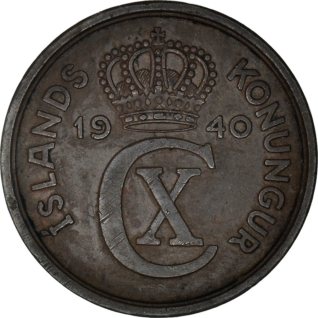 Coin, Iceland, Christian X, 2 Aurar, 1940, London, VF(30-35), Bronze, KM:6.2