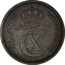 Coin, Iceland, Christian X, 2 Aurar, 1940, London, VF(30-35), Bronze, KM:6.2