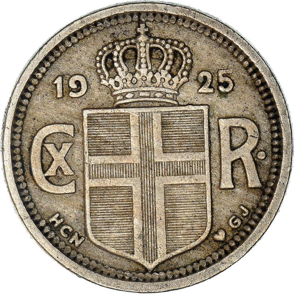 Coin, Iceland, Christian X, 25 Aurar, 1925, Copenhagen, VF(30-35)