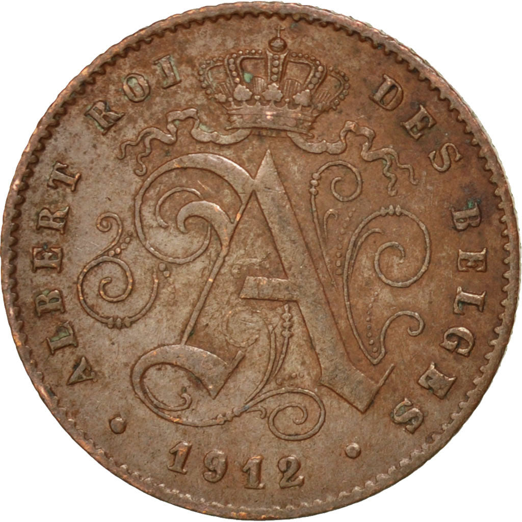 BELGIUM, Centime, 1912, KM #76, AU(55-58), Copper, 16.5, 1.98