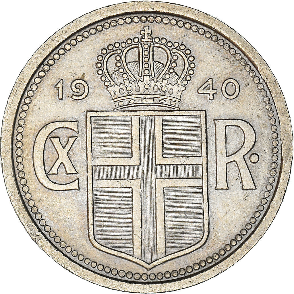 Coin, Iceland, Christian X, 25 Aurar, 1940, London, EF(40-45), Copper-nickel