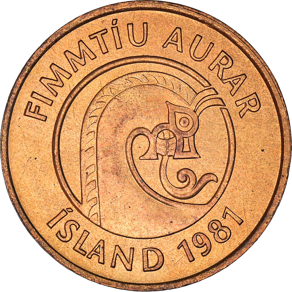 Coin, Iceland, 50 Aurar, 1981, EF(40-45), Bronze, KM:26
