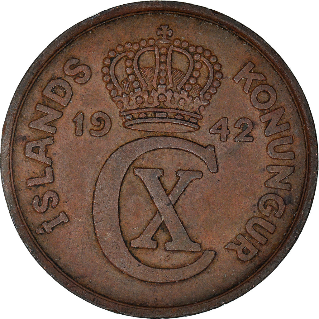 Coin, Iceland, Christian X, 5 Aurar, 1942, London, VF(30-35), Bronze, KM:7.2