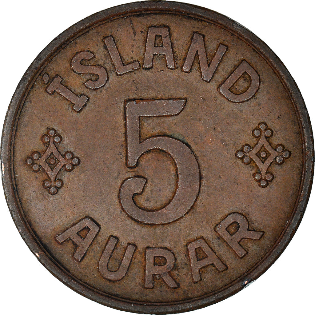 Coin, Iceland, Christian X, 5 Aurar, 1942, London, VF(30-35), Bronze, KM:7.2