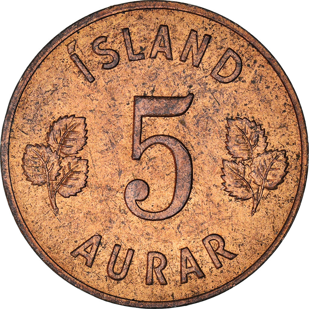 Moneda, Islandia, 5 Aurar, 1965, BC+, Bronce, KM:9