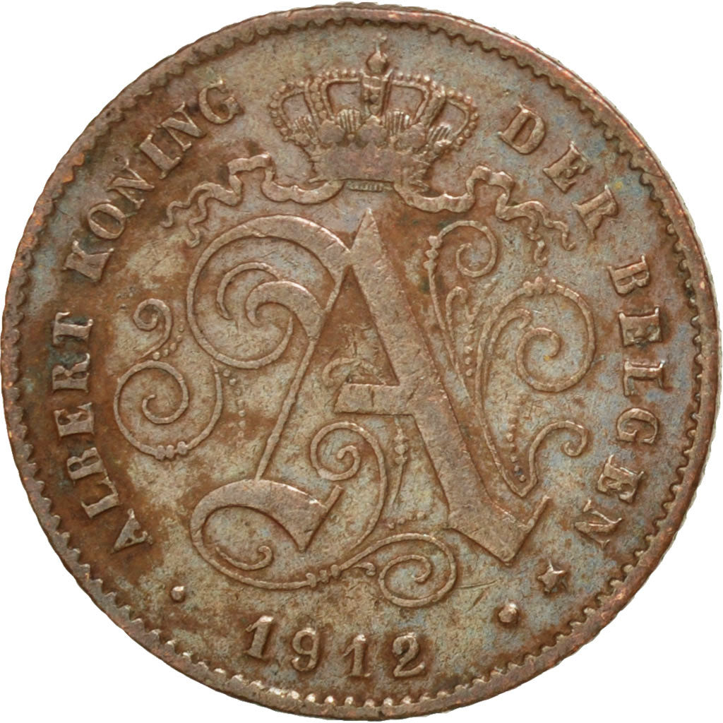 BELGIUM, Centime, 1912, KM #77, AU(55-58), Copper, 16.5, 1.99