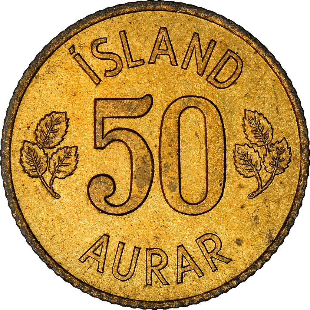 Coin, Iceland, 50 Aurar, 1970, EF(40-45), Nickel-brass, KM:17