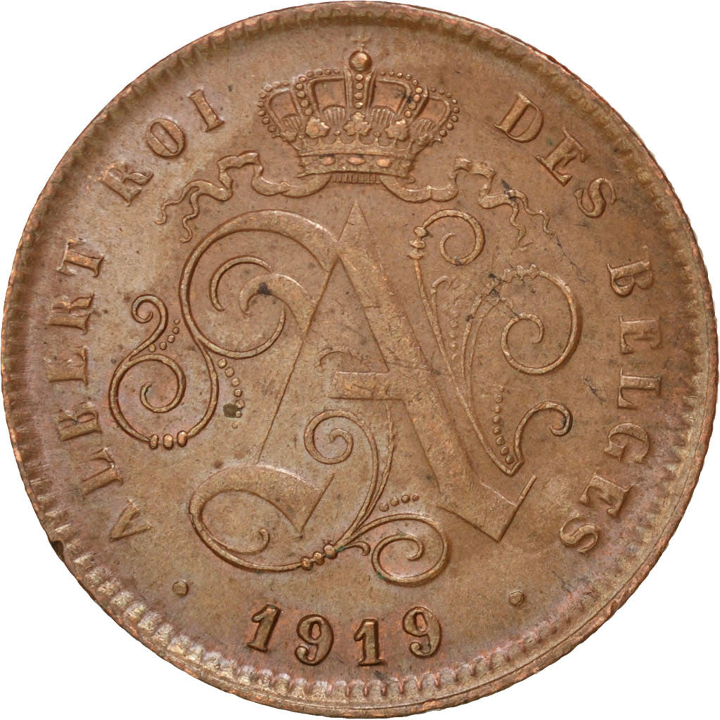 BELGIUM, 2 Centimes, 1919, KM #64, MS(63), Copper, 21.5, 3.98