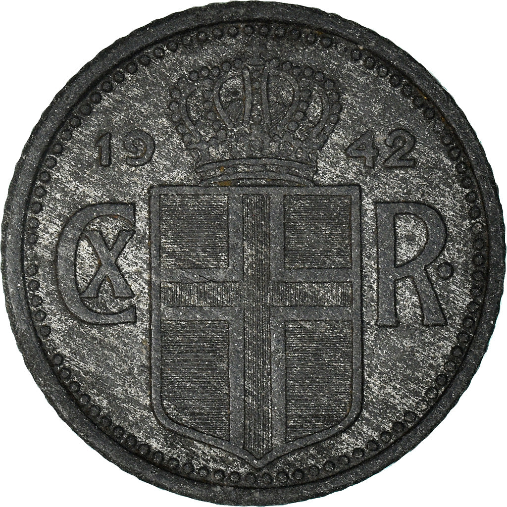 Coin, Iceland, Christian X, 10 Aurar, 1942, VF(30-35), Zinc, KM:1a