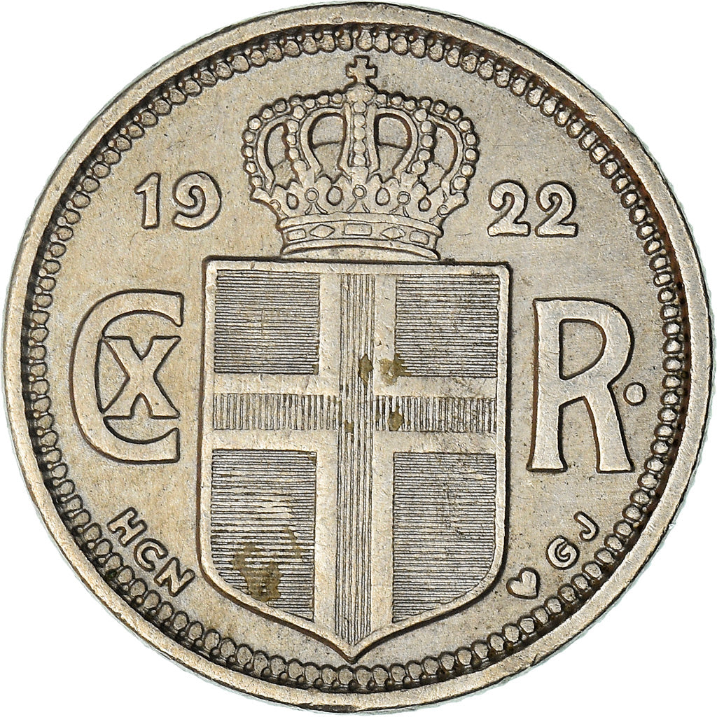 Moneta, Islanda, Christian X, 10 Aurar, 1922, Copenhagen, MB+, Rame-nichel