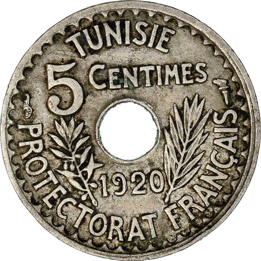 Coin, Tunisia, Muhammad al-Nasir Bey, 5 Centimes, 1920, Paris, VF(30-35)