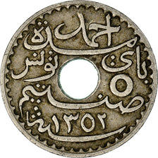 Coin, Tunisia, Ahmad Pasha Bey, 5 Centimes, 1933, Paris, VF(30-35)
