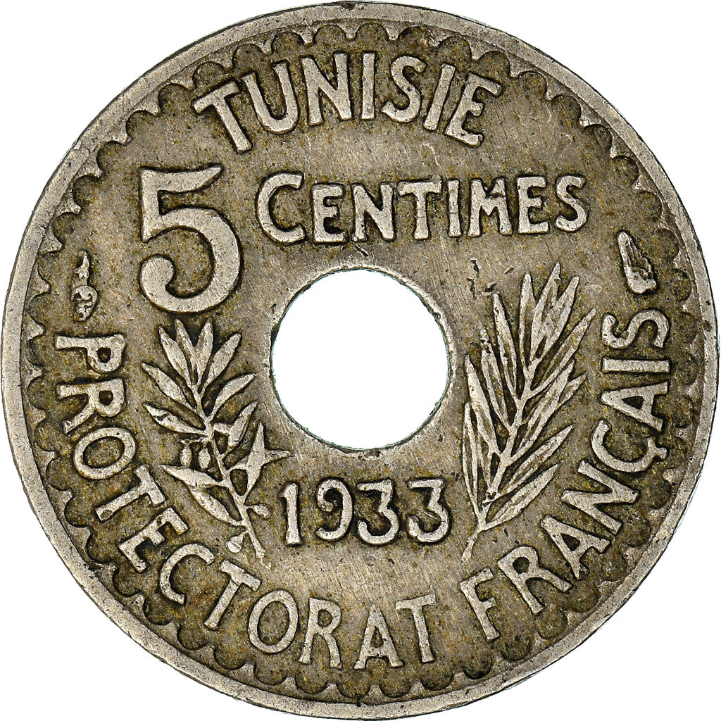 Coin, Tunisia, Ahmad Pasha Bey, 5 Centimes, 1933, Paris, VF(30-35)