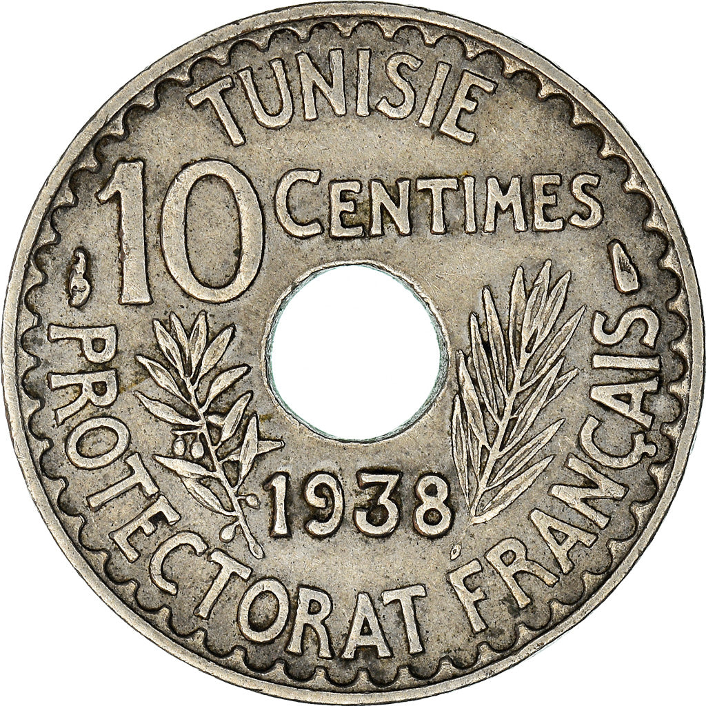 Coin, Tunisia, Ahmad Pasha Bey, 10 Centimes, 1938, Paris, EF(40-45)